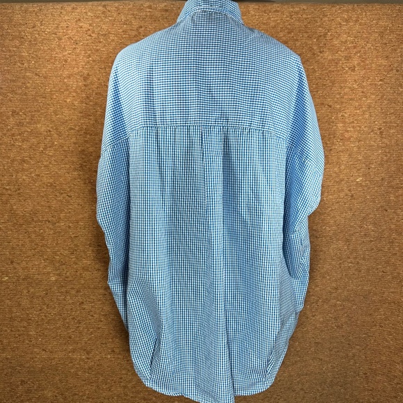 Blue Gingham Oversized Sz M Summer/Spring Vibe Blouse Dolman Sleeve Preppy Shirt - Picture 3 of 10
